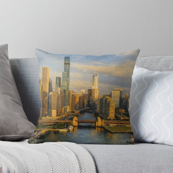 Item preview, Chicago Skyline at Golden Hour Oil Painting designed and sold by PopCultureArtShop.