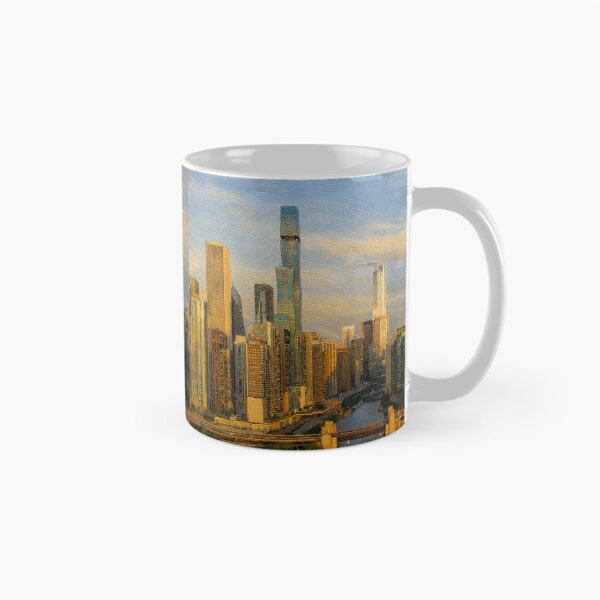 Item preview, Chicago Skyline at Golden Hour Oil Painting designed and sold by PopCultureArtShop.