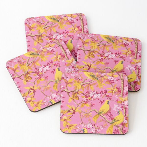 Item preview, Preppy Grandmillennial pink and yellow chinoiserie designed and sold by SophieClimaArt.