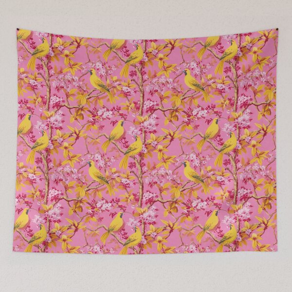 Item preview, Preppy Grandmillennial pink and yellow chinoiserie designed and sold by SophieClimaArt.