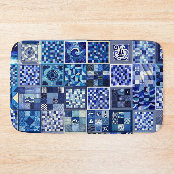 Item preview, Coastal Patchwork Quilted Look - Faux Patchwork Print Granny Squares 3/4 designed and sold by Beachy.
