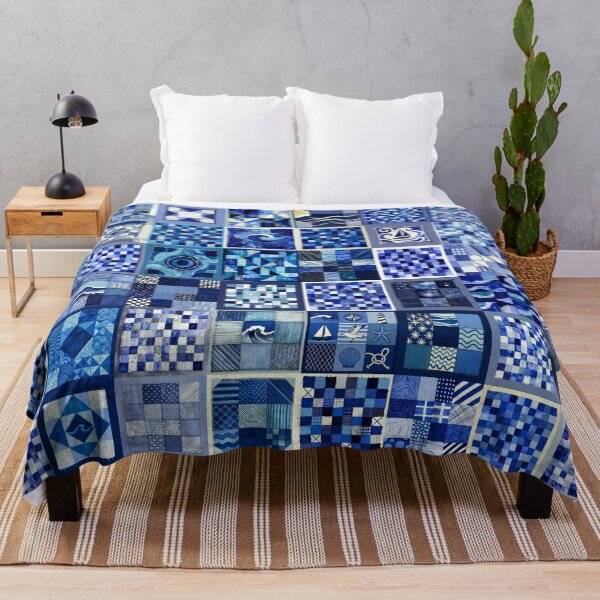 Item preview, Coastal Patchwork Quilted Look - Faux Patchwork Print Granny Squares 3/4 designed and sold by Beachy.