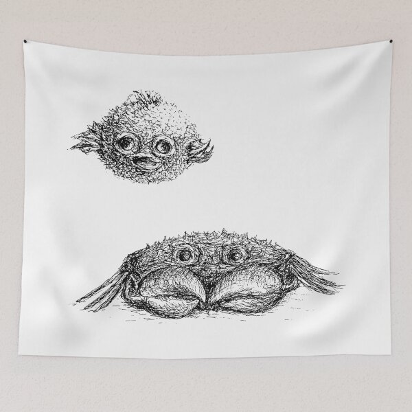 Item preview, crab and puffer fish drawing designed and sold by MiraNomegusta.