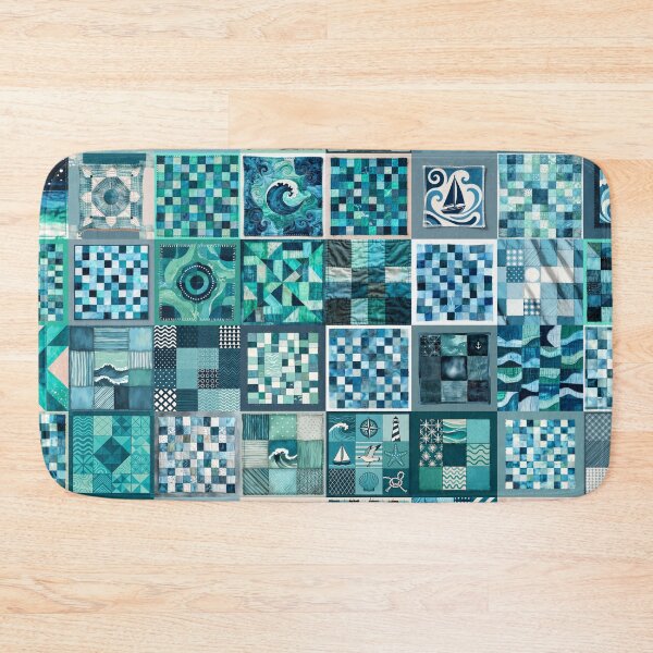 Item preview, Coastal Patchwork Quilted Look - Faux Patchwork Print Granny Squares 4/4 designed and sold by Beachy.
