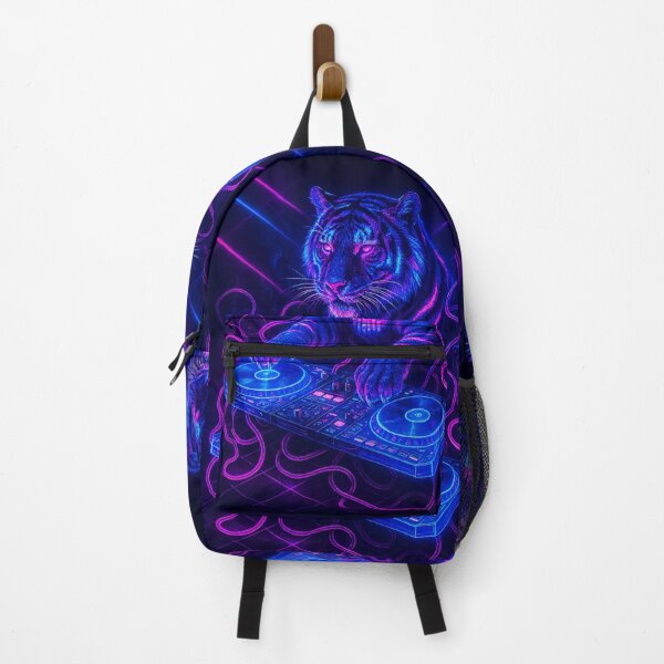 Item preview, Futuristic Tiger DJ | Neon Stripes & Holographic Turntables Cyberpunk Art Print designed and sold by LuxuryApparels.