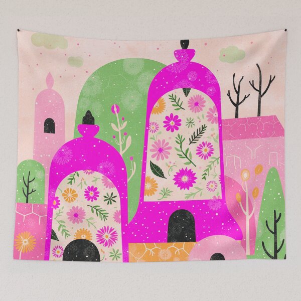 Item preview, Colorful Floral City Illustration designed and sold by joycrysstudio.
