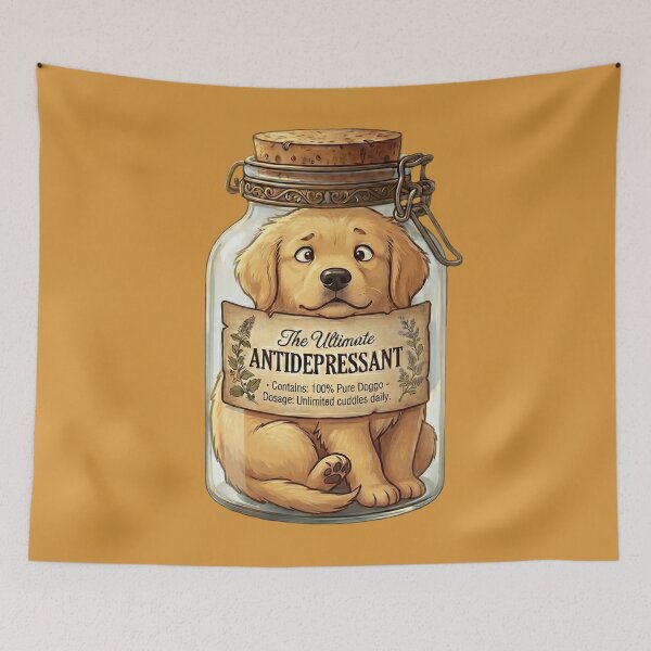 Item preview, The Ultimate Antidepressant: Cute Golden Retriever Puppy in a Jar Funny Dog  designed and sold by MythoWorldddd.