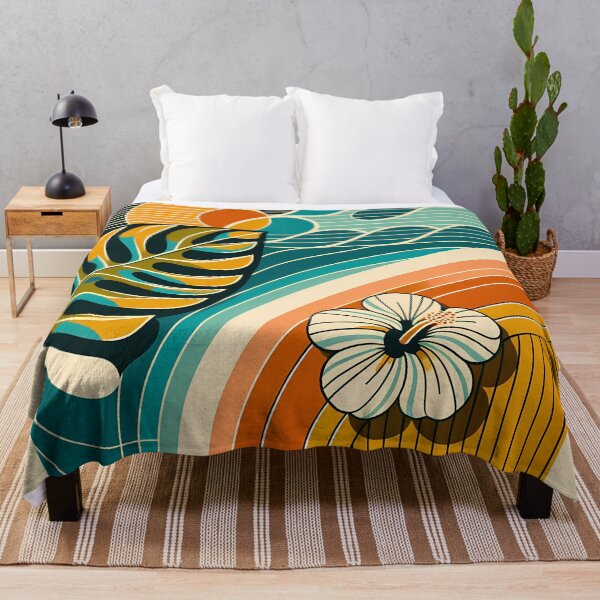 Item preview, Abstract Botanical Leaf and Hibiscus Sunset designed and sold by InkSmithery.