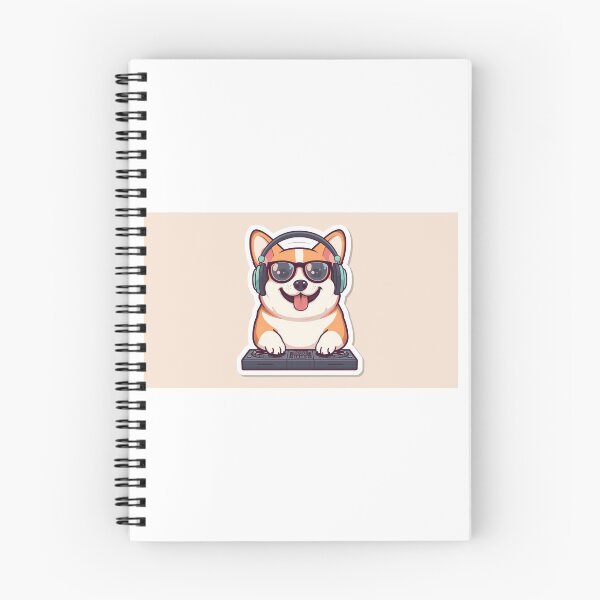 Artikelvorschau, Chubby Corgi DJ__Ein lustiger, pummeliger Corgi mit übergroßen Kopfhörern und DJ-Brille, die Pfoten auf einem winzigen DJ-Mixer. entworfen und verkauft von jubileebee.
