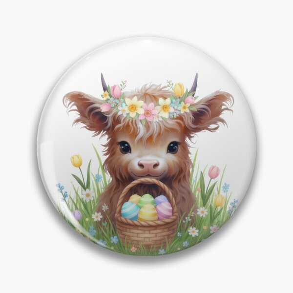 Item preview, EASTER CUTE BABY HIGHLAND COW, SITTING BY AN EASTER BASKET designed and sold by davidjulie.