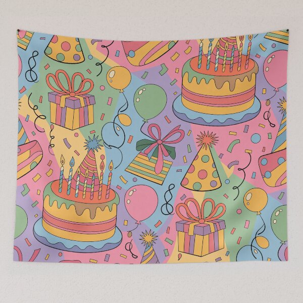 Item preview, Vibrant Birthday Celebration Pattern - Colorful Cakes, Balloons & Confetti designed and sold by Midnight Veil Designs.