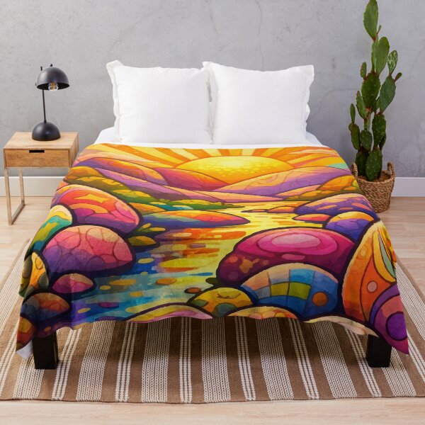Item preview, Retro Boho Sun Over Psychedelic River Rocks Art designed and sold by Far Out Goods.