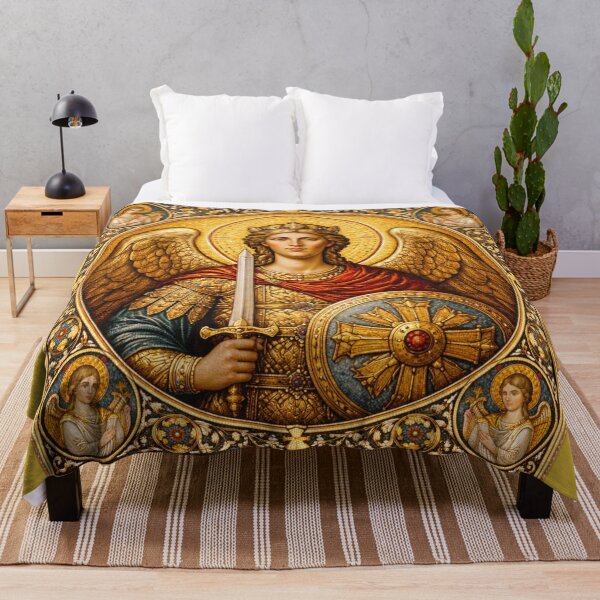 Item preview, Archangel Michael Byzantine Mosaic Sacred Warrior Icon designed and sold by Myra365Art.