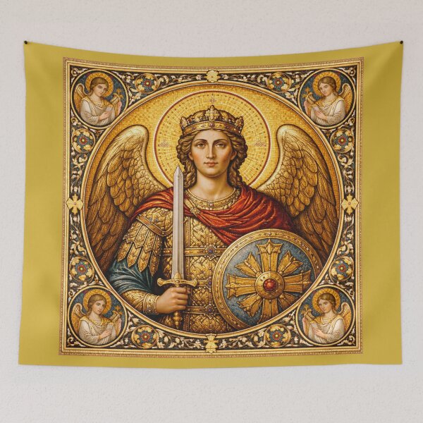 Item preview, Archangel Michael Byzantine Mosaic Sacred Warrior Icon designed and sold by Myra365Art.