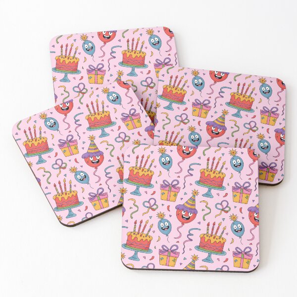 Item preview, Playful Pink Birthday Party Pattern - Goofy Faced Balloons & Dripping Cakes designed and sold by Midnight Veil Designs.