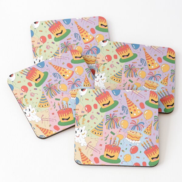 Item preview, Cheerful Birthday Chaos Pattern - Smiling Cakes, Party Hats & Poppers designed and sold by Midnight Veil Designs.