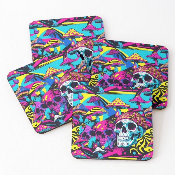 Item preview, Psychedelic Skull and Mushroom Seamless Pattern, Neon Trippy Goth Repeat Design designed and sold by JawKneeArt.