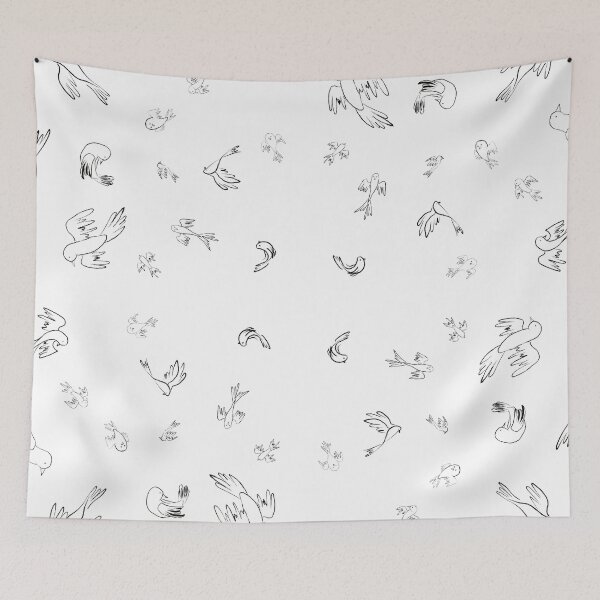 Item preview, Black and White Birds Minimalistic Drawing Pattern designed and sold by ArtDamaskin.