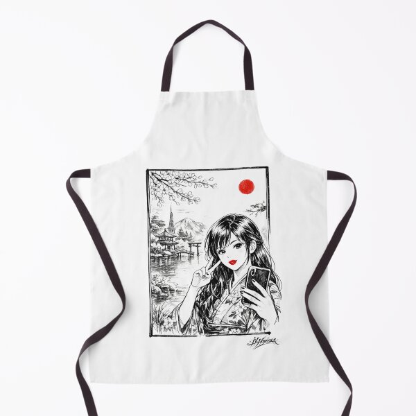 Item preview, Manga Selfie Girl in Kimono — Japanese Sakura Line Art designed and sold by Iv Hoyesska.