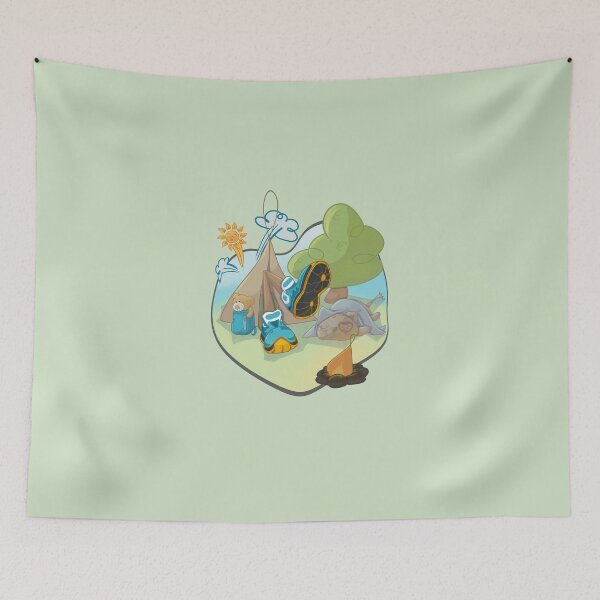 Item preview, Comic Style Cozy Camping Scene with Cat, Teddy Bear and Trekking Boots designed and sold by PaulaP-C.