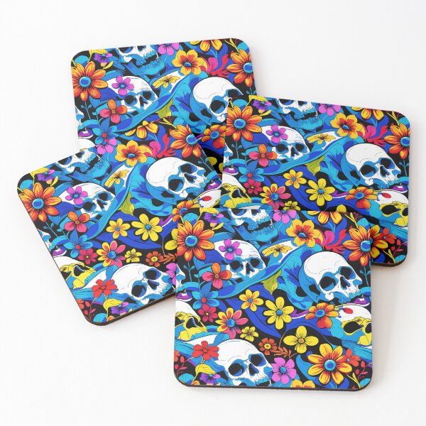 Item preview, Colourful Skull and Floral Seamless Pattern, Bold Gothic Flower Repeat Design designed and sold by JawKneeArt.