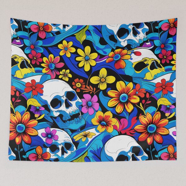 Item preview, Colourful Skull and Floral Seamless Pattern, Bold Gothic Flower Repeat Design designed and sold by JawKneeArt.