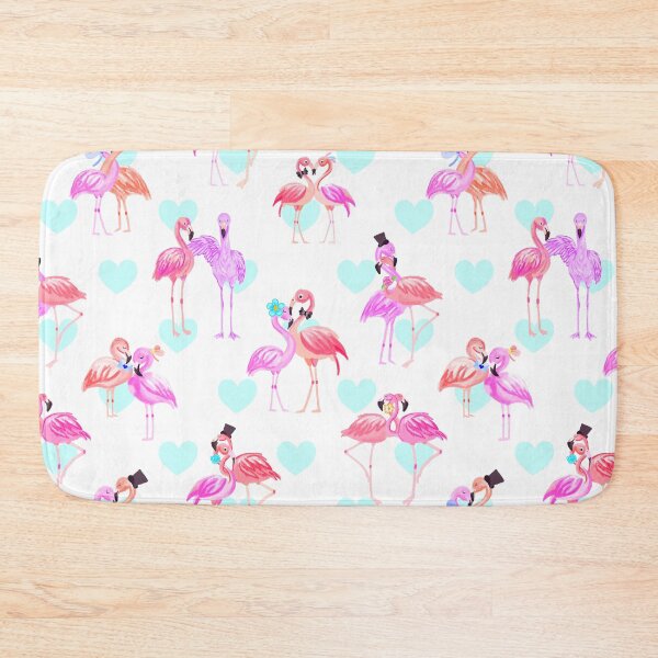 Item preview, Flamingo In Love-white Slight Cyan Hearts Flamingo Pink designed and sold by Fabricatemyart.