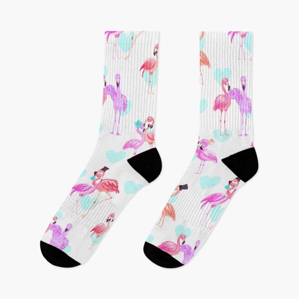 Item preview, Flamingo In Love-white Slight Cyan Hearts Flamingo Pink designed and sold by Fabricatemyart.