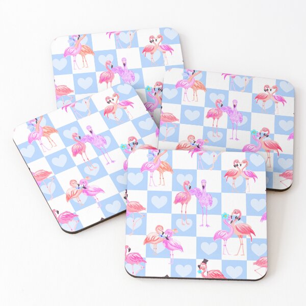 Item preview, Flamingo In Love-pastel Sky Blue Flamingo Pink designed and sold by Fabricatemyart.