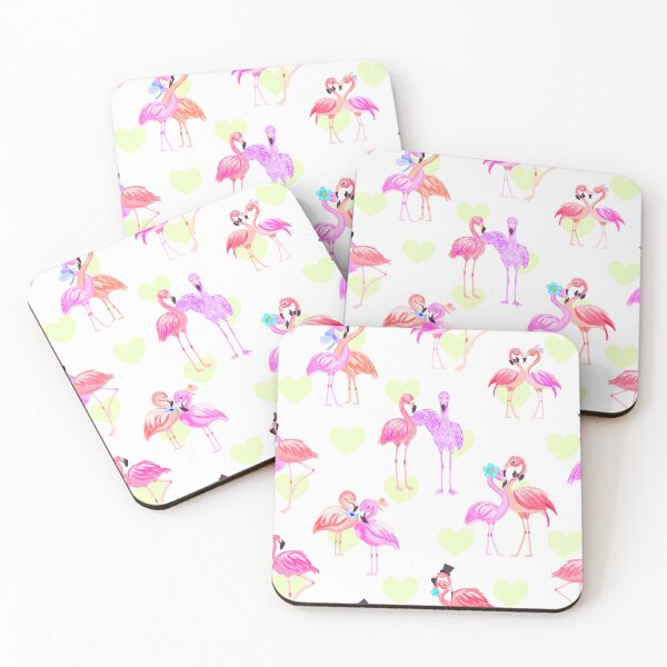 Item preview, Flamingo In Love-white Lime Hearts Flamingo Pink designed and sold by Fabricatemyart.