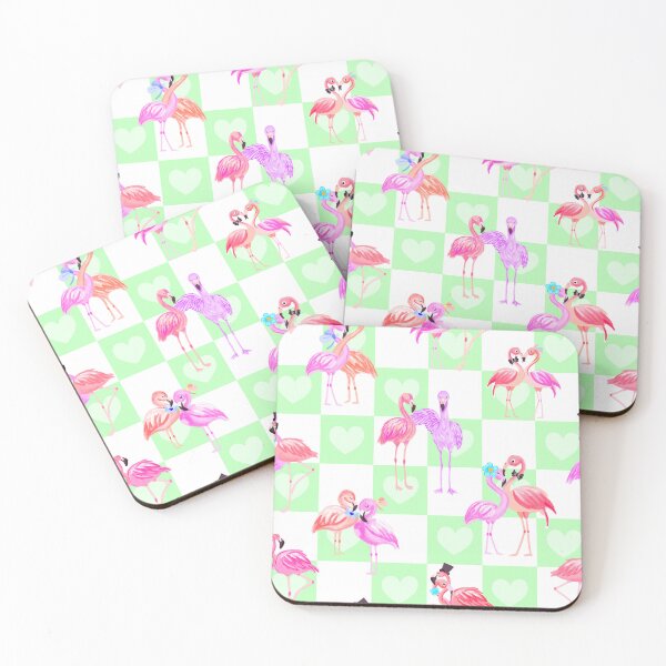 Item preview, Flamingo In Love-pale Lime Flamingo Pink designed and sold by Fabricatemyart.