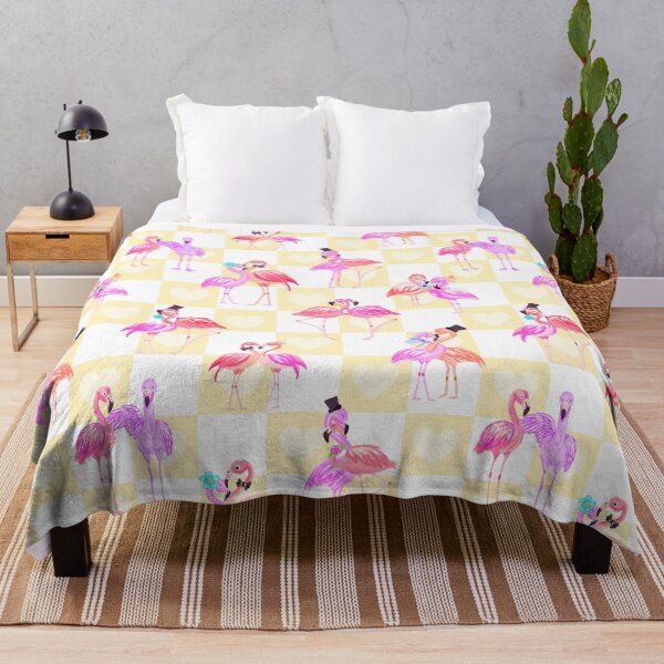 Item preview, Flamingo In Love-pale Cream Yellow Flamingo Pink designed and sold by Fabricatemyart.