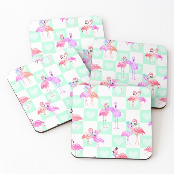 Item preview, Flamingo In Love-Light Cyan Flamingo Pink designed and sold by Fabricatemyart.