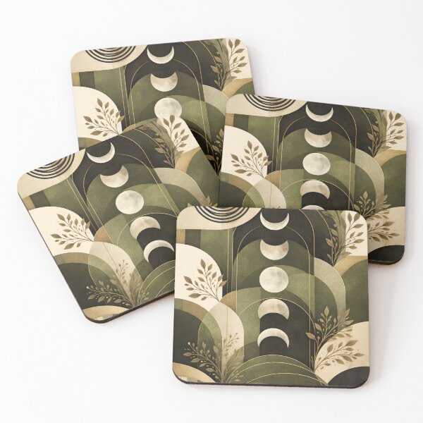 Item preview, Mid Century Modern Minimalist Moon Phases Olive Green designed and sold by scicilysimonee.