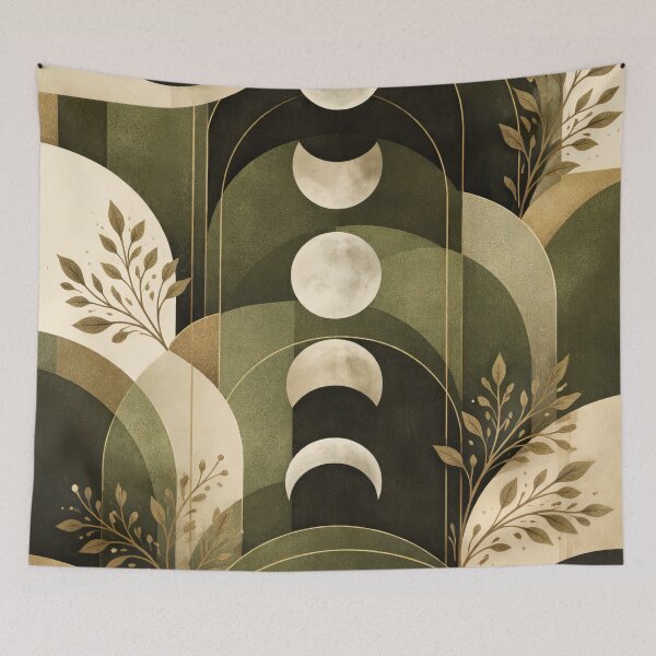 Item preview, Mid Century Modern Minimalist Moon Phases Olive Green designed and sold by scicilysimonee.