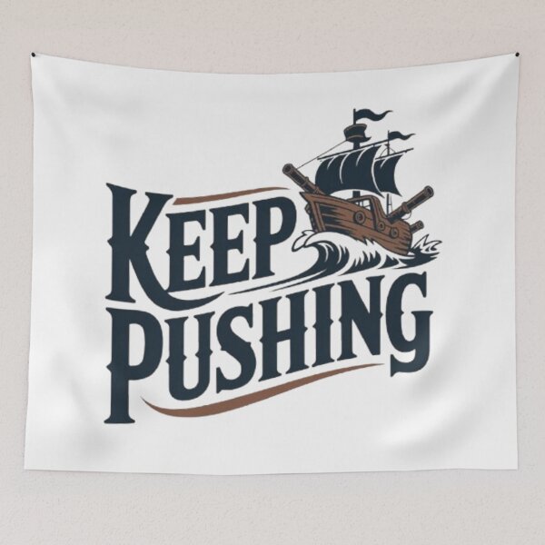 Item preview, Keep Pushing Vintage Pirate Ship Motivational Tee designed and sold by NewUSShop.