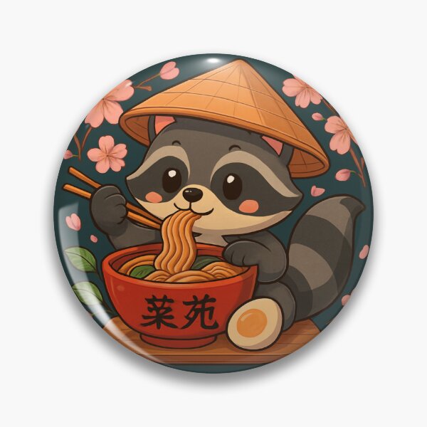 Item preview, Cute and Playful Kawaii Anime Raccoon Eating Ramen Noodles Surrounded by Cherry Blossoms Essential T-shirts designed and sold by MKTreasures.