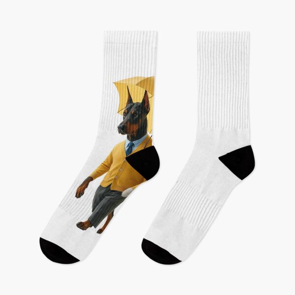 Item preview, “Stylish Doberman and Cat Under Yellow Umbrella Illustration” designed and sold by Adappai.
