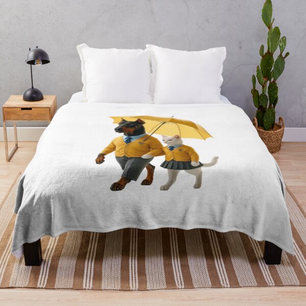 Item preview, “Stylish Doberman and Cat Under Yellow Umbrella Illustration” designed and sold by Adappai.