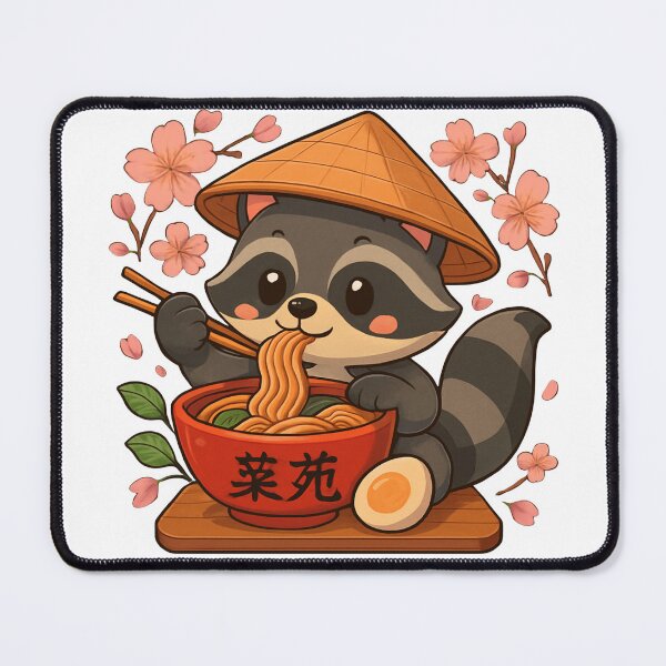 Item preview, Cute Kawaii Anime Raccoon Eating Ramen Noodles Classic and Essential T- Shirt designed and sold by MKTreasures.
