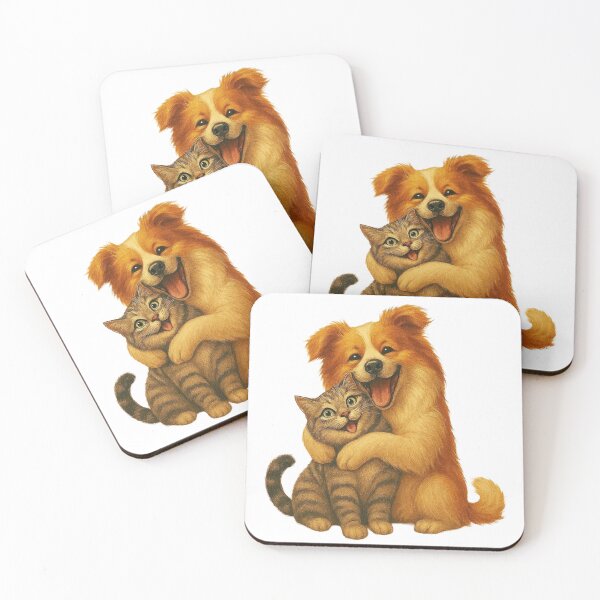 Item preview, “Cute Dog Hugging Cat – Adorable Best Friends Illustration” designed and sold by Adappai.