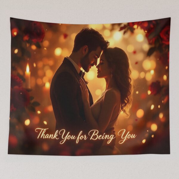 Item preview, Romantic Couple Candlelight Art Print – Thank You for Being You – Golden Love Wall Decor designed and sold by DreamyWallVibes.