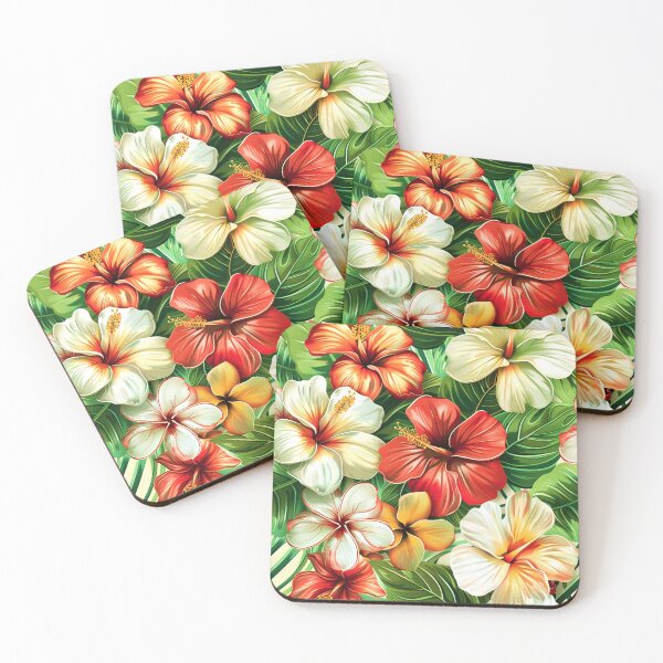 Item preview, Hawaiian Red And White Flowers And Lush Leaves designed and sold by DEC02.