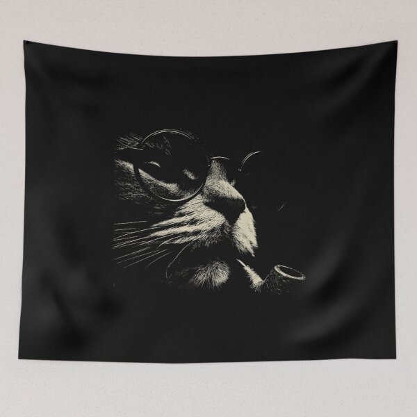 Item preview, Sophisticated Cat Glasses Pipe Black White designed and sold by k3rstman1.