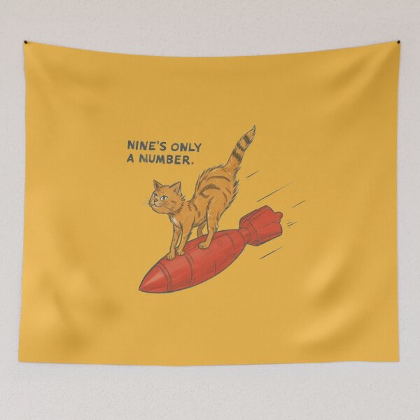 Item preview, Nine's Only a Number - Ginger Cat Riding a Bomb designed and sold by Corinne Alexa Jackson.