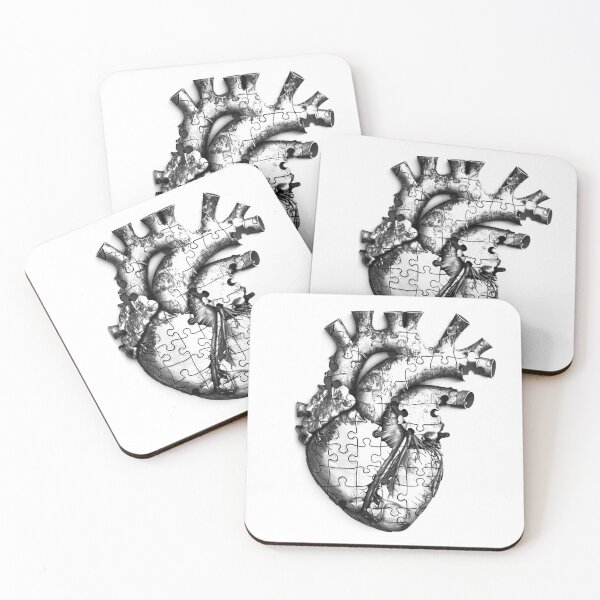Item preview, Puzzle Piece Anatomical Heart – Symbolic Black and White Surreal Illustration designed and sold by inkoutninja.
