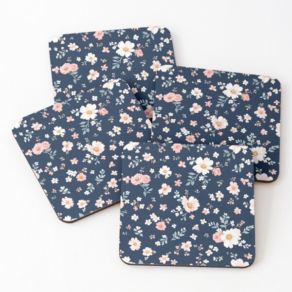 Item preview, Coquette Ditsy Floral Pattern on Dark Navy - Pink Wildflowers and Bows designed and sold by PixelPrintsCo.