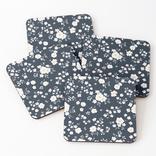 Item preview, White Floral Ditsy Pattern on Midnight Navy - Elegant Winter Botanical designed and sold by PixelPrintsCo.