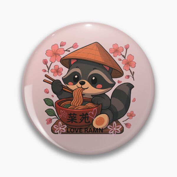 Item preview, PLAYFUL AND CUTE KAWAII ANIME RACCOON EATING RAMEN NOODLES SURROUNDED BY CHERRY BLOSSOM  designed and sold by MKTreasures.