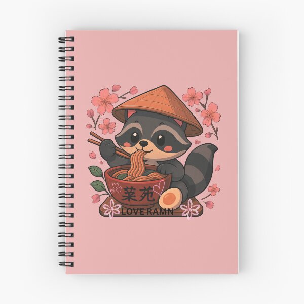 Item preview, PLAYFUL AND CUTE KAWAII ANIME RACCOON EATING RAMEN NOODLES SURROUNDED BY CHERRY BLOSSOM  designed and sold by MKTreasures.